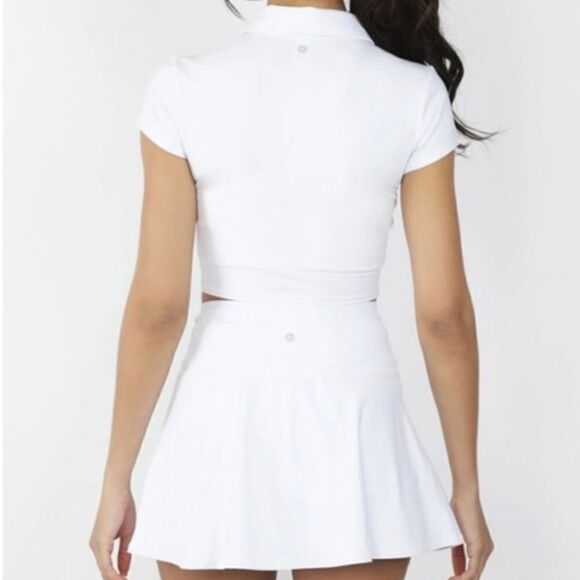 Y2K 90 DEGREES BY REFLEX Lux Short Sleeve Cropped Tennis Polo Baby Tee White - Picture 2 of 6